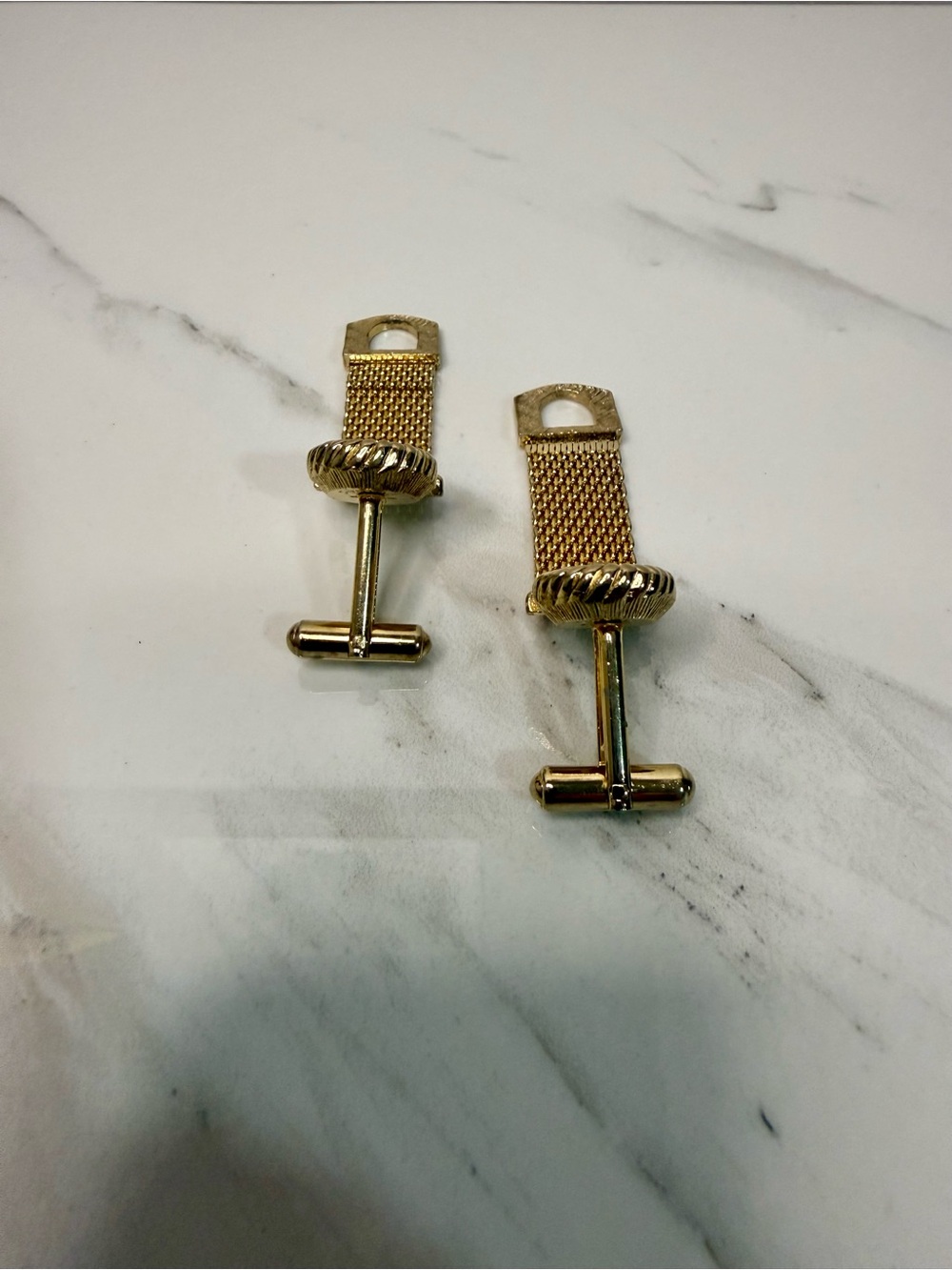 Gold Tone Mesh Cufflinks with Faceted Crystal Accent - Picture 5 of 10